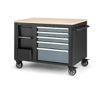 OEM Carrello portautensili mobile , panca da lavoro 114 cm con piano di lavoro in legno, nero/grigio