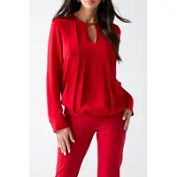 Guess Marciano GUESS Anita V Neck Ls Blou Samba Red Vibes Taglia: 40 | Maglie a manica lunga Outlet | Donna | Rosso