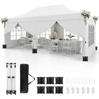 Costway Gazebo pop-up con 6 pareti laterali e ingressi con cerniera, Gazebo istantaneo portatile per festa e picnic 3 x 6 m Bianco