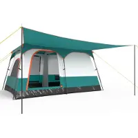 Costway Tenda da campeggio con veranda borsa per 6 persone con veranda, Tenda familiare con 2 stanze Bianco+ Verde