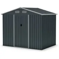 Costway Ampio portattrezzi con tetto spiovente e porte scorrevoli base a pavimento, Capanno da giardino esterno 4 prese d'aria Grigio scuro