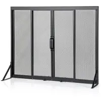 Costway Protezione sicura da scintille con telaio di supporto a triangolo, Schermo per camino con porte scorrevoli 89 x 72 cm Nero
