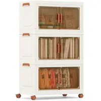Costway Contenitori pieghevoli per organizzatore di armadio con coperchio da 156 l, Contenitori pieghevoli set da 3 scatole Bianco e Marrone