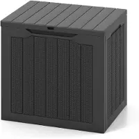 Costway Contenitore per terrazza da 25 galloni con coperchio bloccabile e tessitura in vimini, Scatola di stoccaggio da esterno Nero