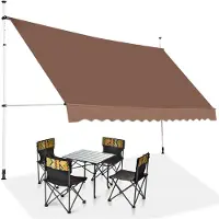 Costway Tenda da sole telescopica e retrattile ai raggi UV impermeabile con manovella, Tenda parasole resistente 350x125cm Marrone