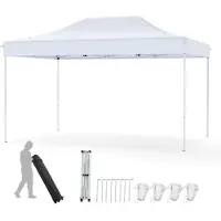 Costway Tenda pop-up per impieghi gravosi con fori di drenaggio borsa con ruote, Tenda facile installazione Bianco