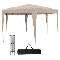 Costway Tenda a baldacchino esagonale 400 x 348 cm, Gazebo da campeggio pesante regolabile in altezza con gambe rivestite Kaki