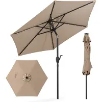 Costway Ombrello da mercato per esterni con pannello solare da tavolo per giardino, Ombrellone da patio 230 cm Marrone