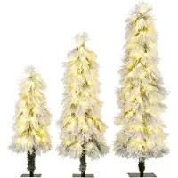 Costway Alberi di Natale pre-illuminati con punte dei rami innevate, Set da 3 alberi di Natale artificiali da 90 cm 120 cm 150 cm