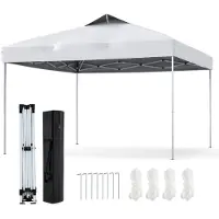 Costway Gazebo pieghevole per patio all'aperto con blocco centrale, Gazebo pop-up da 295 x 295 cm Bianco