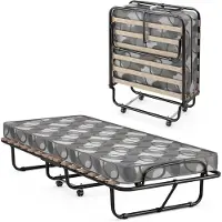 Costway Letto pieghevole con materasso in memory foam spesso, Letto portatile con 4 ruote girevoli 190x80x33cm Grigio