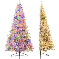Costway Albero di natale pre-illuminato innevato con 652 punte di rami in PE e PVC, Albero di natale artificiale metà 180 cm Verde