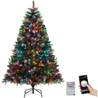 Costway Albero di 180cm natale artificiale con controllo remoto multicolori controllabili tramite app, Albero per casa e ufficio Verde