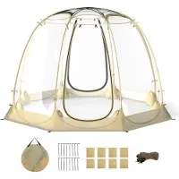 Costway Tenda a bolle pop up da campeggio in PVC antivento e antigelo, Tenda protettiva offre una vista panoramica Trasparente