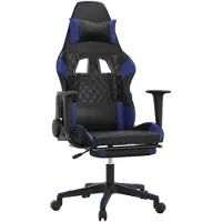 vidaXL Sedia da gaming con funzione massaggio e poggiapiedi, in Pelle finta nera e blu