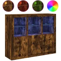 vidaXL Credenze con luci LED 3 pz. Materiale a base di legno di quercia fumé