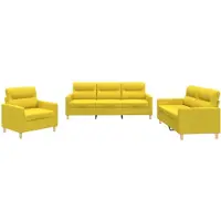 vidaXL Set divano 3 pezzi con cuscini in tessuto giallo chiaro