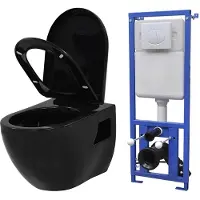 vidaXL Wc sospeso con cassetta a scomparsa in Vetroceramica nera