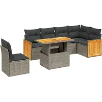 vidaXL Set di divani da giardino 7 pezzi con cuscini in polirattan grigio