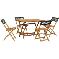 vidaXL Set da pranzo da giardino a 5 pezzi in polirattan nero e legno massiccio