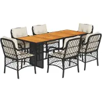 vidaXL set da pranzo da giardino 7 pezzi con cuscini in polirattan nero