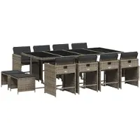 vidaXL set da pranzo da giardino da 13 pezzi con cuscini in polirattan grigio