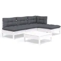 vidaXL set 5 pezzi da giardino con cuscini in legno di pino bianco