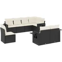 vidaXL Set di divani da giardino a 8 pezzi con cuscini in rattan nero