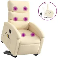 vidaXL Poltrona per massaggi con ausilio per la risalita in tessuto crema