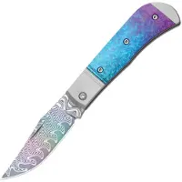 Kizer Cutlery Coltello pieghevole Trestle Rainbow Damascus, Gray Aluminum & Crystallzied Ti