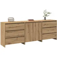 vidaXL Credenza a 3 pezzi in legno di rovere artigianale