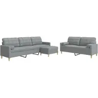 vidaXL set divano 3 pezzi con poggiapiedi e cuscini decorativi Tessuto grigio chiaro