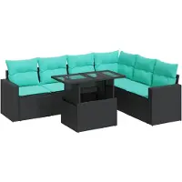 vidaXL Set di divani da giardino 7 pezzi con cuscini in polirattan nero acacia