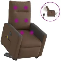 vidaXL Poltrona massaggiante elettrica con ausilio per la posizione eretta in tessuto marrone