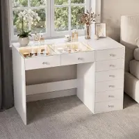 Vanitii Tavolino da trucco con illuminazione LED, 8 cassetti, bianco, 120 x 55 x 81 cm