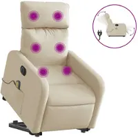 vidaXL Poltrona massaggiante elettrica con ausilio per la posizione eretta in tessuto crema