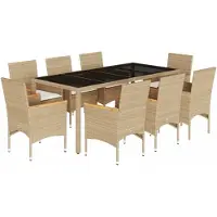 vidaXL set da pranzo da giardino 9 pezzi con cuscini Beige poli rattan vetro