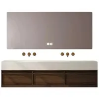 360Home Lavabo in pietra sinterizzata Lavabo a doppia vasca Lavabo con due vasche Set da bagno con specchio a LED e mobile 150*55 cm【RW3318-150 BKK】