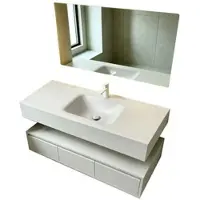 360Home Set di mobili da bagno sospesi con lavabo in pietra sinterizzata, specchio a LED con funzione antiappannamento e cassetto 120×55 cm【RWC913-120】