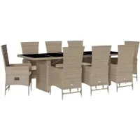 vidaXL set da pranzo da giardino 9 pezzi con cuscini Beige poly rattan