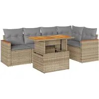 vidaXL Set di divani da giardino 6 pezzi con cuscini Beige poly rattan acacia