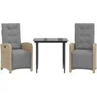 vidaXL set bistrot 3 pezzi con cuscini in rattan grigio chiaro