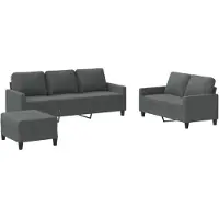 vidaXL Set divano 3 pezzi con cuscini in tessuto grigio scuro