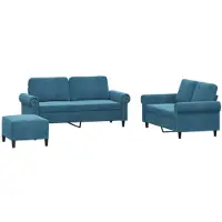 vidaXL Set divano 3 pezzi con cuscini in velluto blu