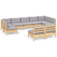 vidaXL set 9 pezzi da giardino con cuscini grigi in legno di pino massiccio