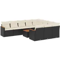 vidaXL Set di divani da giardino da 11 pezzi con cuscini in polirattan nero