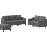 vidaXL Set divano 3 pezzi con cuscini in tessuto grigio scuro