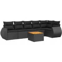 vidaXL Set di divani da giardino 7 pezzi con cuscini in polirattan nero