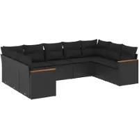vidaXL Set di divani da giardino da 9 pezzi con cuscini in polirattan nero