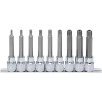 Ks Tools 1/2" CHROMEplus RIBE set di bussole, lunghe, 9 pezzi M5-M14, foro per trapano